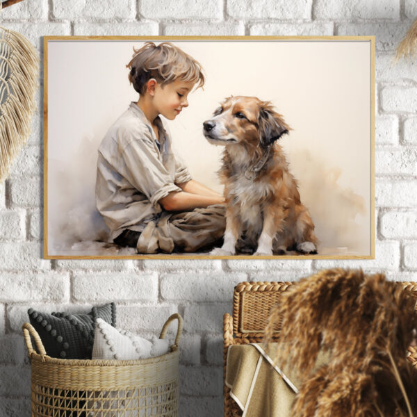 Boy and Dog Wall Art, Bedroom Art, Nursery Art