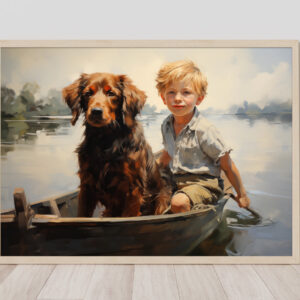 Boy and Dog Wall Art, Bedroom Art,