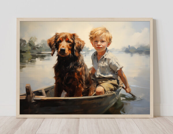 Boy and Dog Wall Art, Bedroom Art,