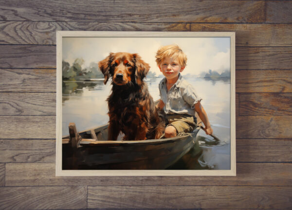 Boy and Dog Wall Art, Bedroom Art,