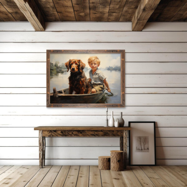 Boy and Dog Wall Art, Bedroom Art,