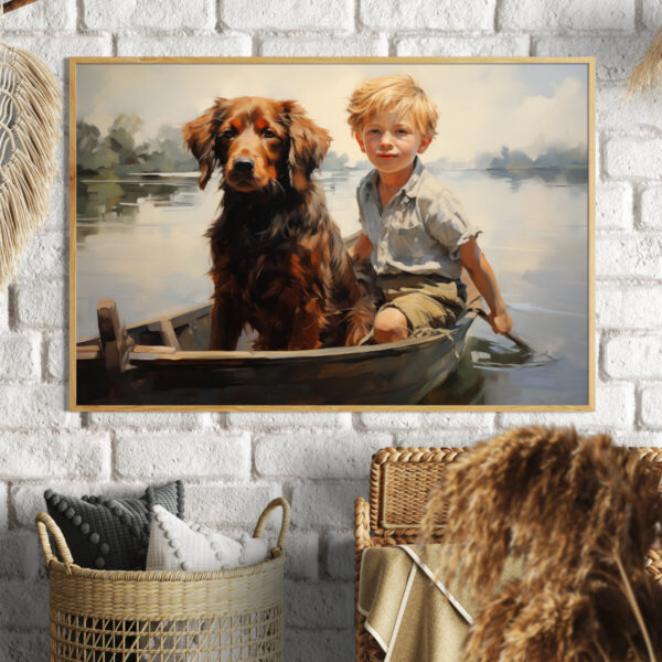 Boy and Dog Wall Art, Bedroom Art,