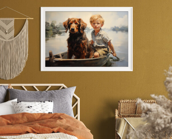 Boy and Dog Wall Art, Bedroom Art,