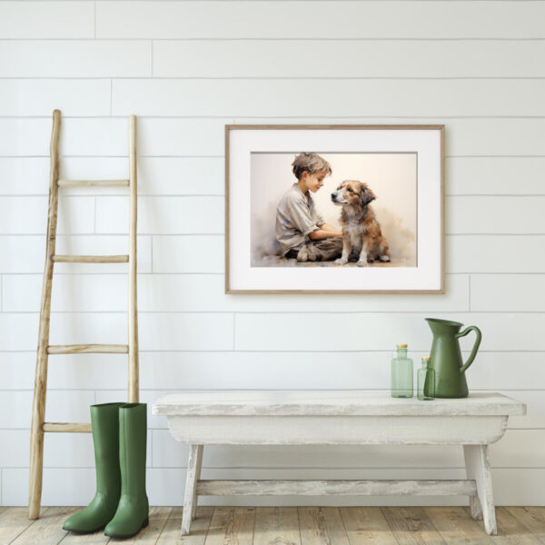 Boy and Dog Wall Art, Bedroom Art, Nursery Art