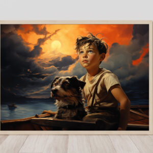 Boy and Dog Wall Art, Bedroom Art,