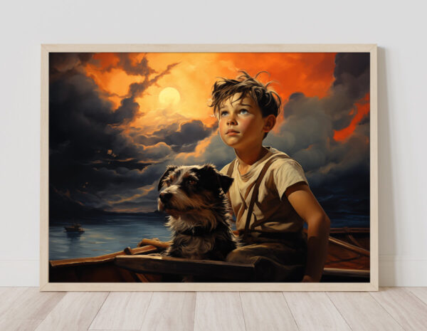 Boy and Dog Wall Art, Bedroom Art,