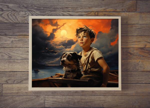 Boy and Dog Wall Art, Bedroom Art,