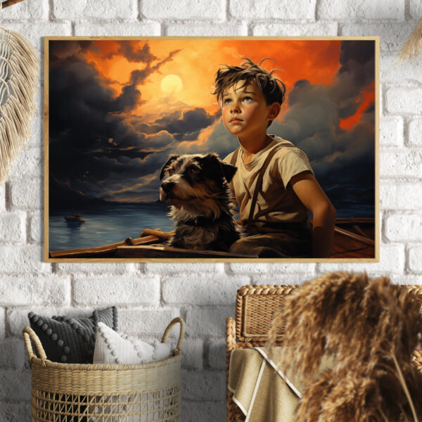 Boy and Dog Wall Art, Bedroom Art,