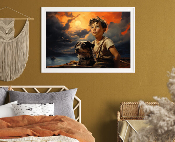 Boy and Dog Wall Art, Bedroom Art,