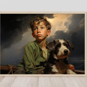 Boy and Dog Wall Art, Bedroom Art,