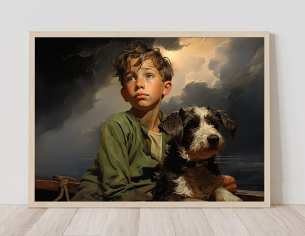 Boy and Dog Wall Art, Bedroom Art,