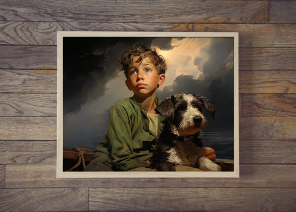 Boy and Dog Wall Art, Bedroom Art,