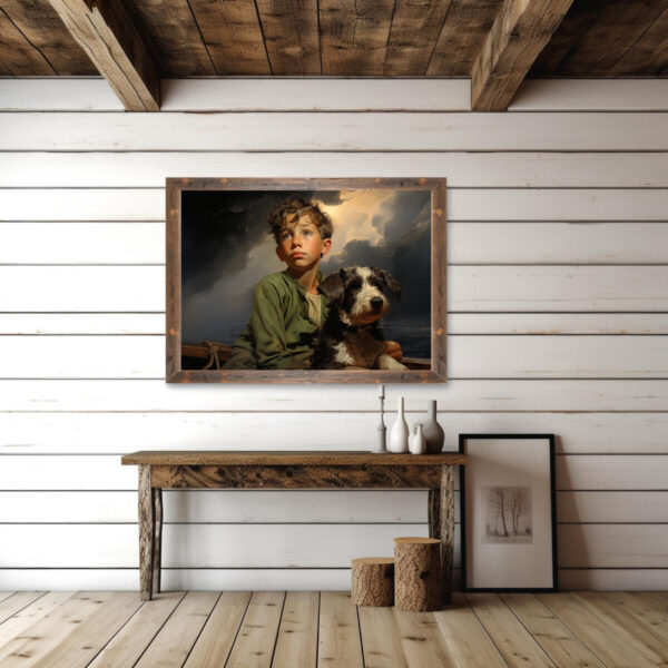 Boy and Dog Wall Art, Bedroom Art,