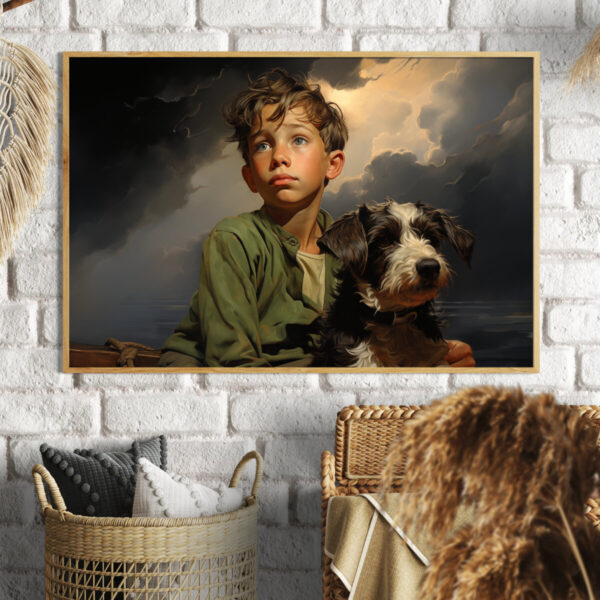 Boy and Dog Wall Art, Bedroom Art,