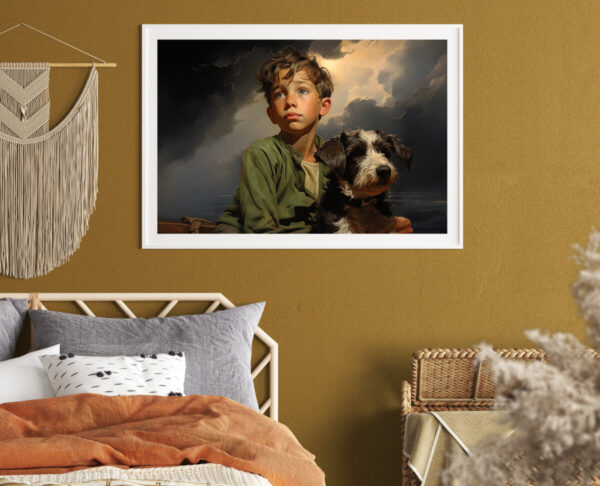 Boy and Dog Wall Art, Bedroom Art,