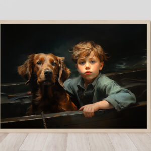 Boy and Dog Wall Art, Bedroom Art,