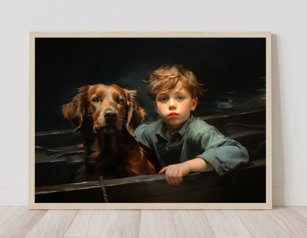 Boy and Dog Wall Art, Bedroom Art,