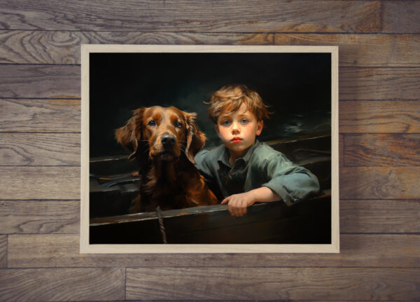 Boy and Dog Wall Art, Bedroom Art,