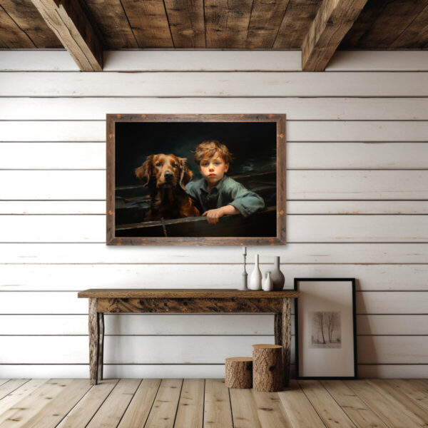 Boy and Dog Wall Art, Bedroom Art,