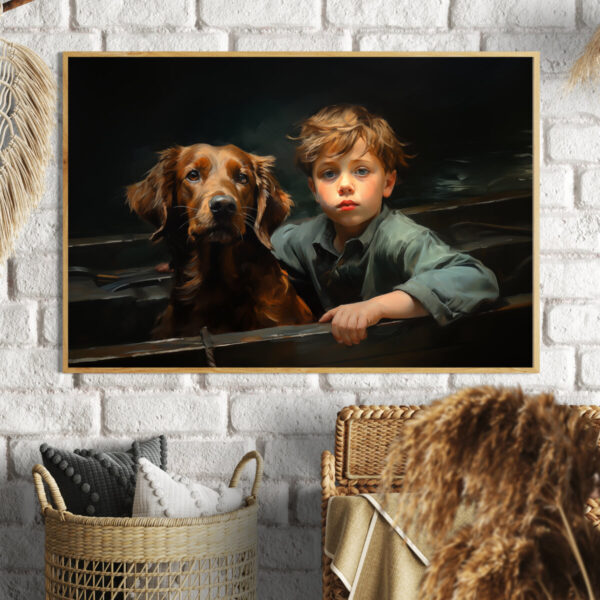 Boy and Dog Wall Art, Bedroom Art,