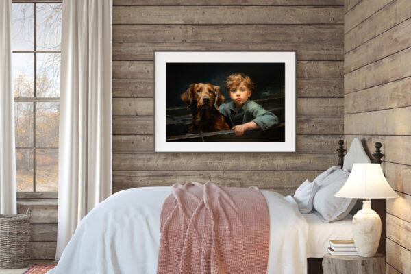 Boy and Dog Wall Art, Bedroom Art,