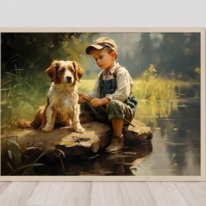 Boy and Dog Wall Art, Nursery Art