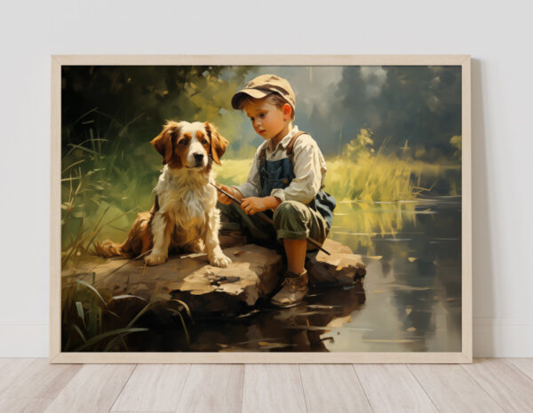 Boy and Dog Wall Art, Nursery Art