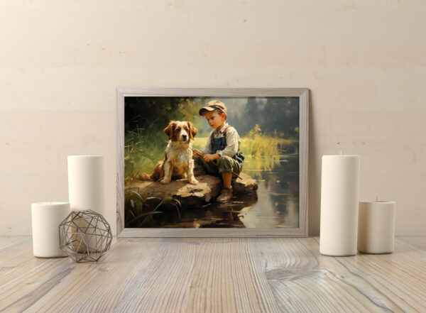 Boy and Dog Wall Art, Nursery Art