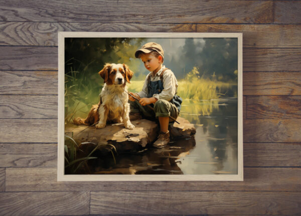 Boy and Dog Wall Art, Nursery Art