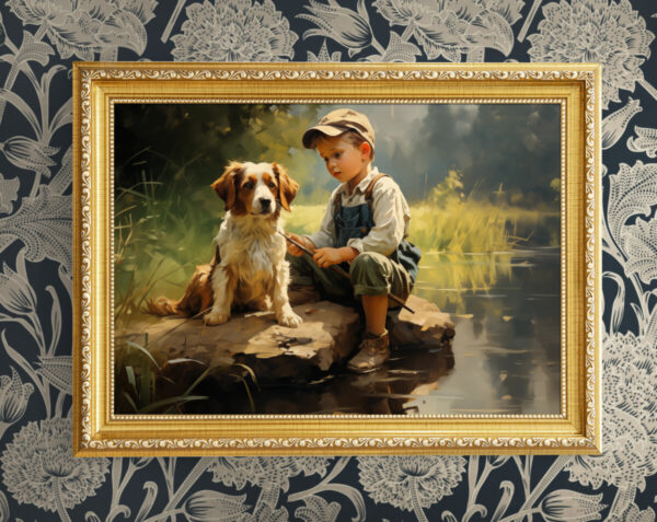 Boy and Dog Wall Art, Nursery Art