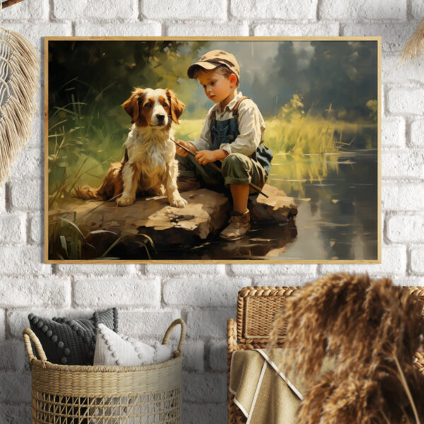 Boy and Dog Wall Art, Nursery Art