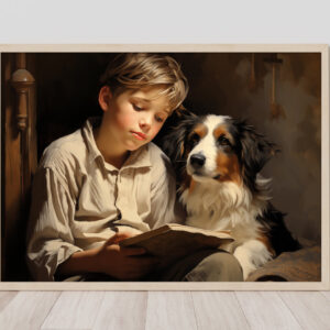 Boy and Dog Wall Art, Bedroom Art,