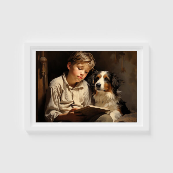 Boy and Dog Wall Art, Bedroom Art,