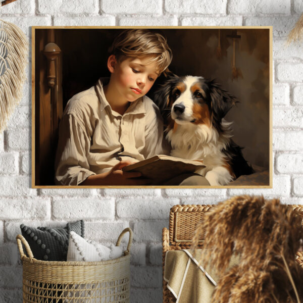 Boy and Dog Wall Art, Bedroom Art,