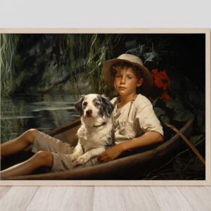 Boy and Dog Wall Art, Bedroom Art,