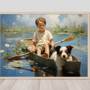 Boy and Dog Wall Art, Bedroom Art,