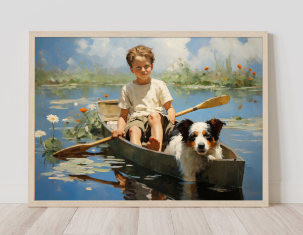 Boy and Dog Wall Art, Bedroom Art,