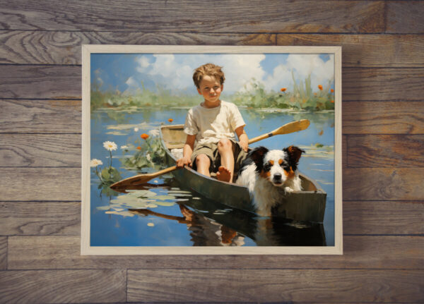 Boy and Dog Wall Art, Bedroom Art,