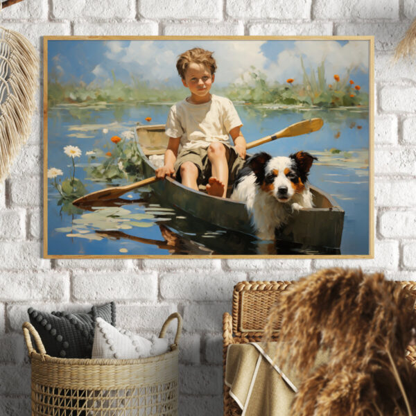 Boy and Dog Wall Art, Bedroom Art,