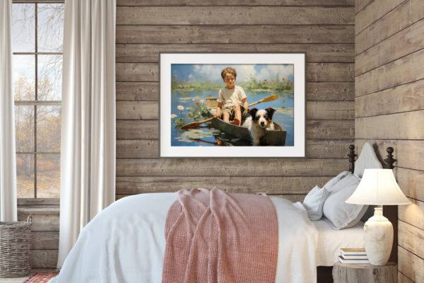 Boy and Dog Wall Art, Bedroom Art,