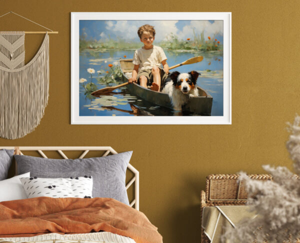 Boy and Dog Wall Art, Bedroom Art,