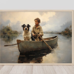 Boy and Dog Wall Art, Bedroom Art,