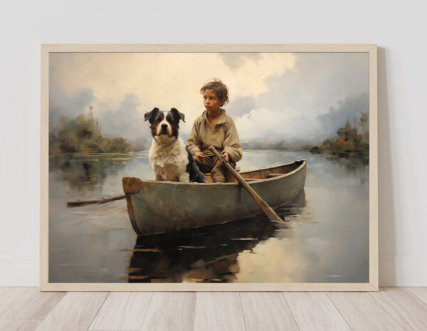 Boy and Dog Wall Art, Bedroom Art,