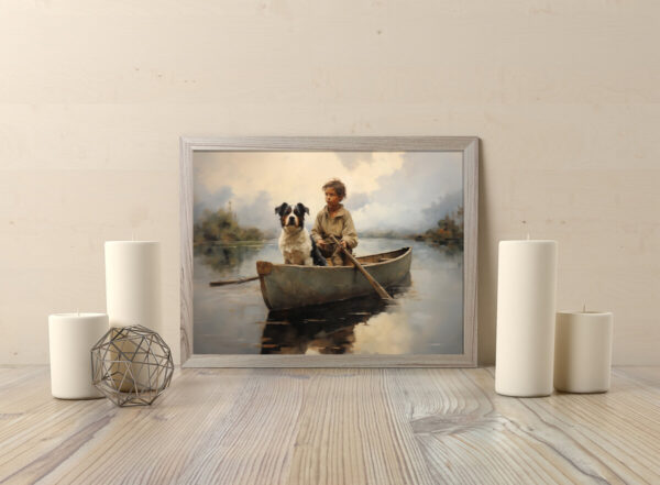 Boy and Dog Wall Art, Bedroom Art,