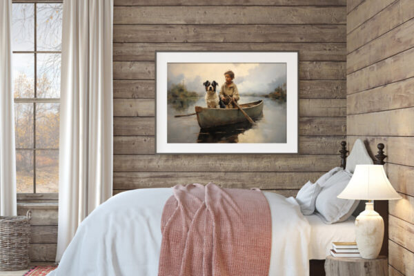 Boy and Dog Wall Art, Bedroom Art,