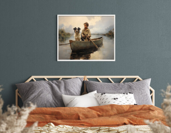 Boy and Dog Wall Art, Bedroom Art,