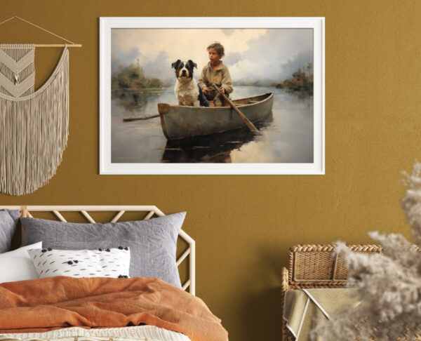 Boy and Dog Wall Art, Bedroom Art,