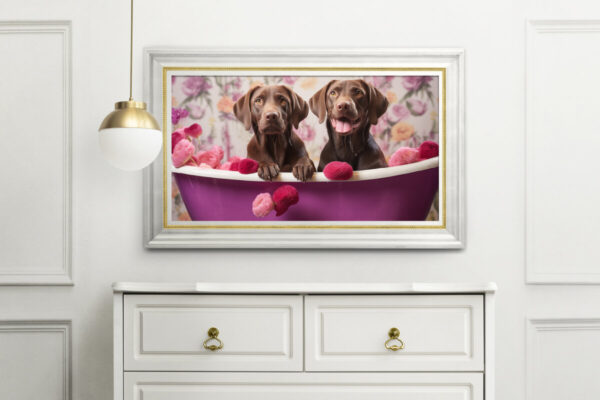 Brown Labrador Puppies in a Bathtub, INSTANT DOWNLOADS, Brown Lab Wall Art, Bathroom Dog Art, Bathroom Decor, purple art - Image 2