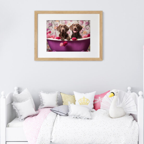 Brown Labrador Puppies in a Bathtub, INSTANT DOWNLOADS, Brown Lab Wall Art, Bathroom Dog Art, Bathroom Decor, purple art - Image 3