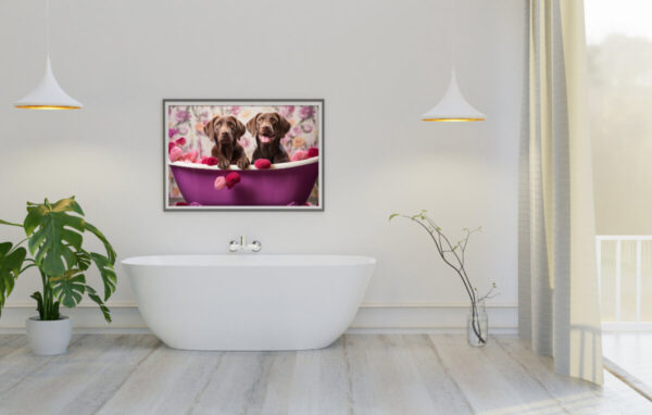 Brown Labrador Puppies in a Bathtub, INSTANT DOWNLOADS, Brown Lab Wall Art, Bathroom Dog Art, Bathroom Decor, purple art - Image 4